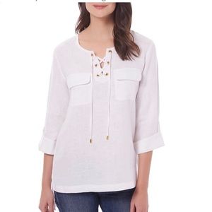 Ellen Tracy white 100% linen tunic top shirt NWOT PLUS SIZE 2X 20W